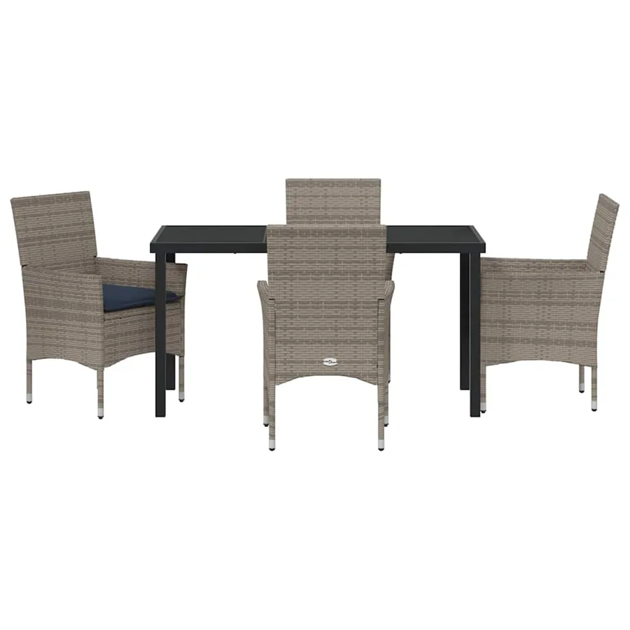 Ensemble table et chaises avec coussin 5 pcs Gris Rotin PE - 7
