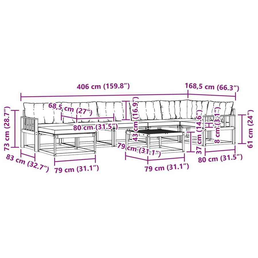 Ensemble de canapés d'extérieur 8 pcs Blanc et gris clair - 12