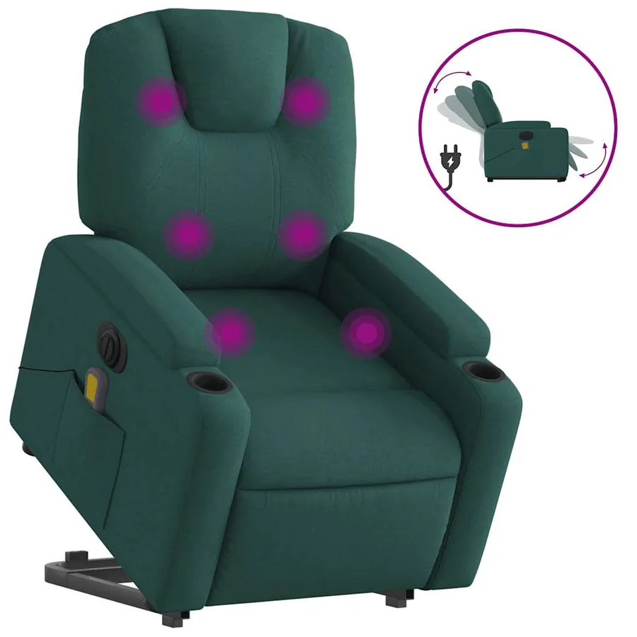 Fauteuil inclinable de massage électrique Vert foncé Tissu - 2