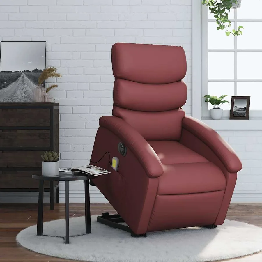 Fauteuil inclinable de massage électrique rouge bordeaux - 15