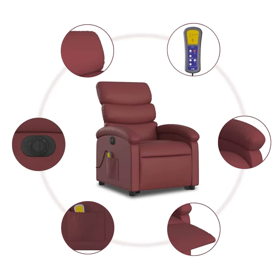 Fauteuil inclinable de massage électrique rouge bordeaux - 8