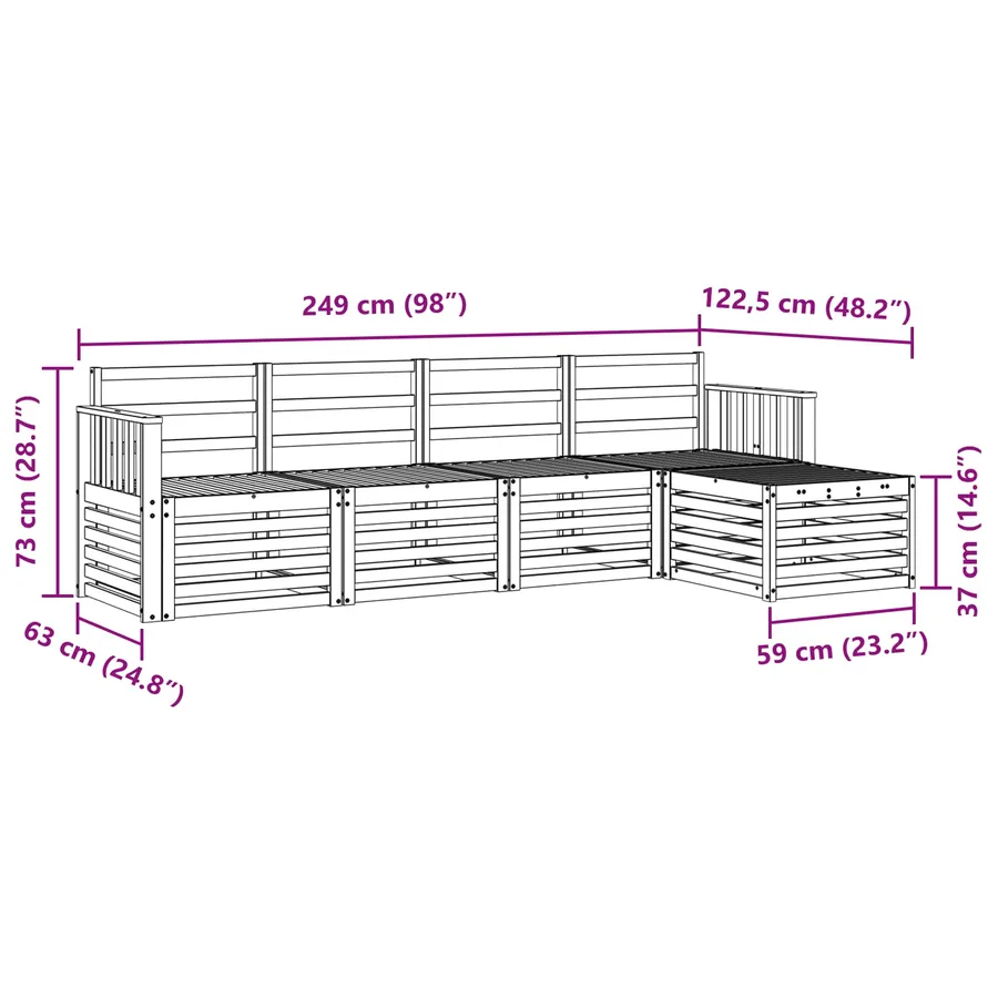 Ensemble de canapés d'extérieur 5 pcs Blanc 249 x 122,5 x 73 cm - 7