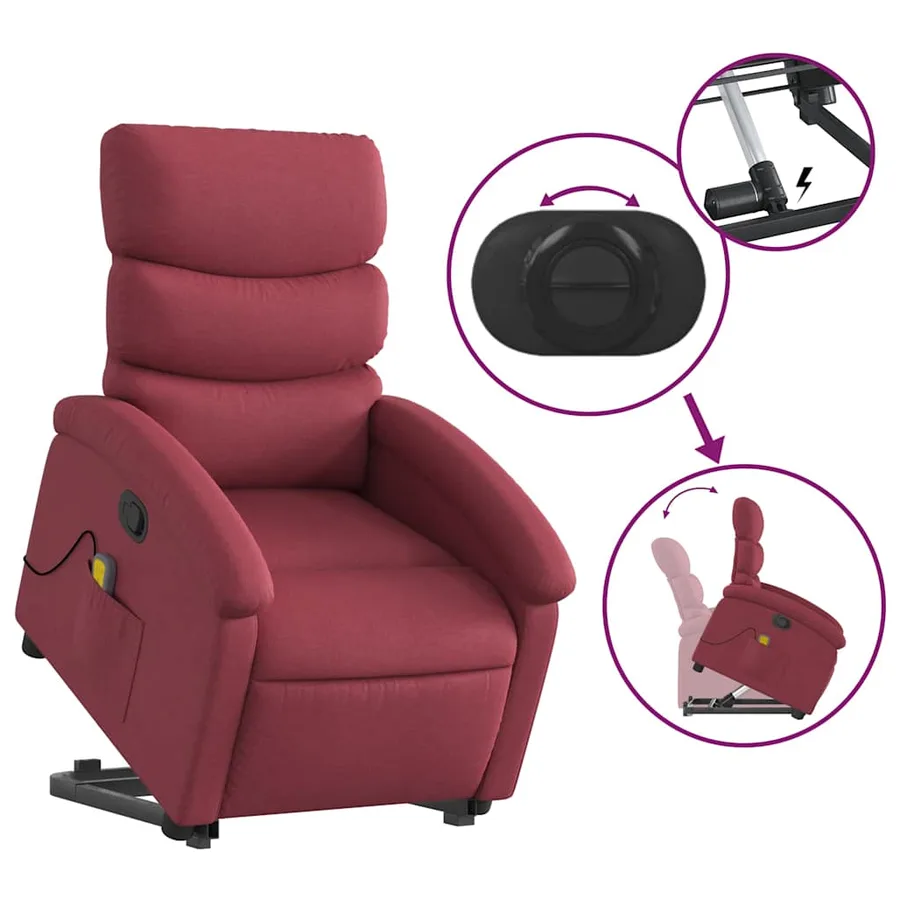 Fauteuil inclinable de massage Rouge bordeaux Tissu - 6
