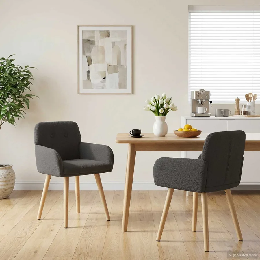 Chaises de salle à manger 2 pcs Bouclé Gris foncé
