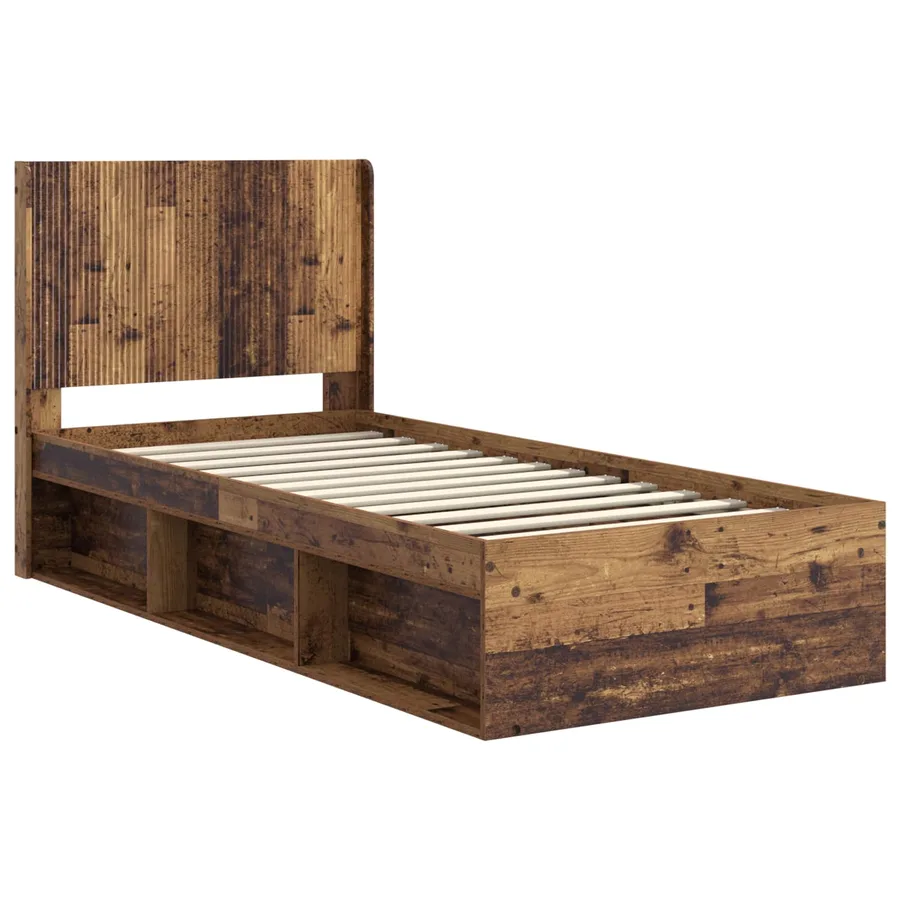 Cadre de lit avec rangement et tête de lit Bois ancien - 4