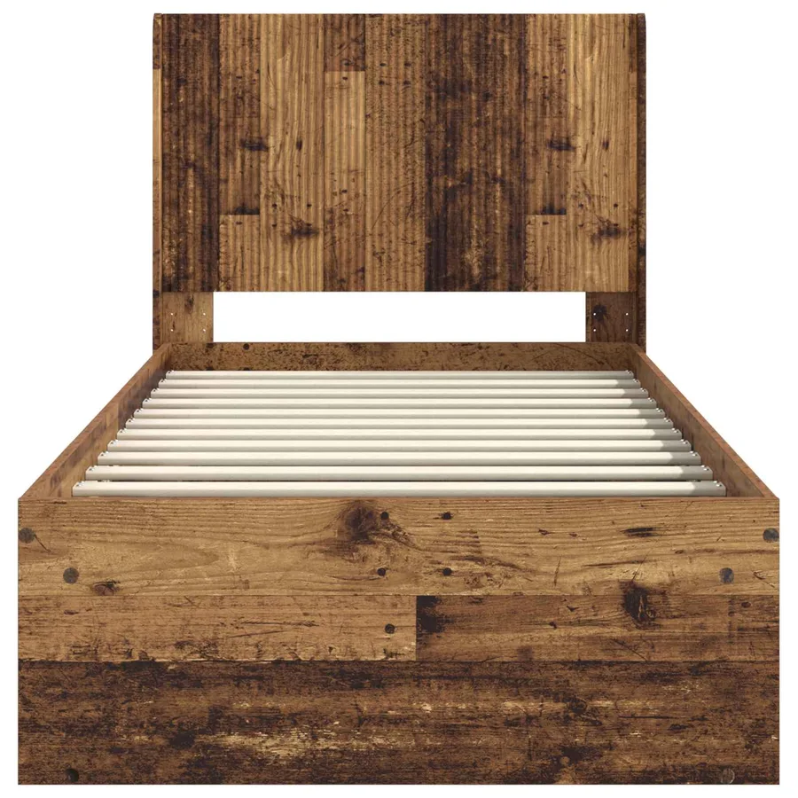 Cadre de lit avec rangement et tête de lit Bois ancien - 5