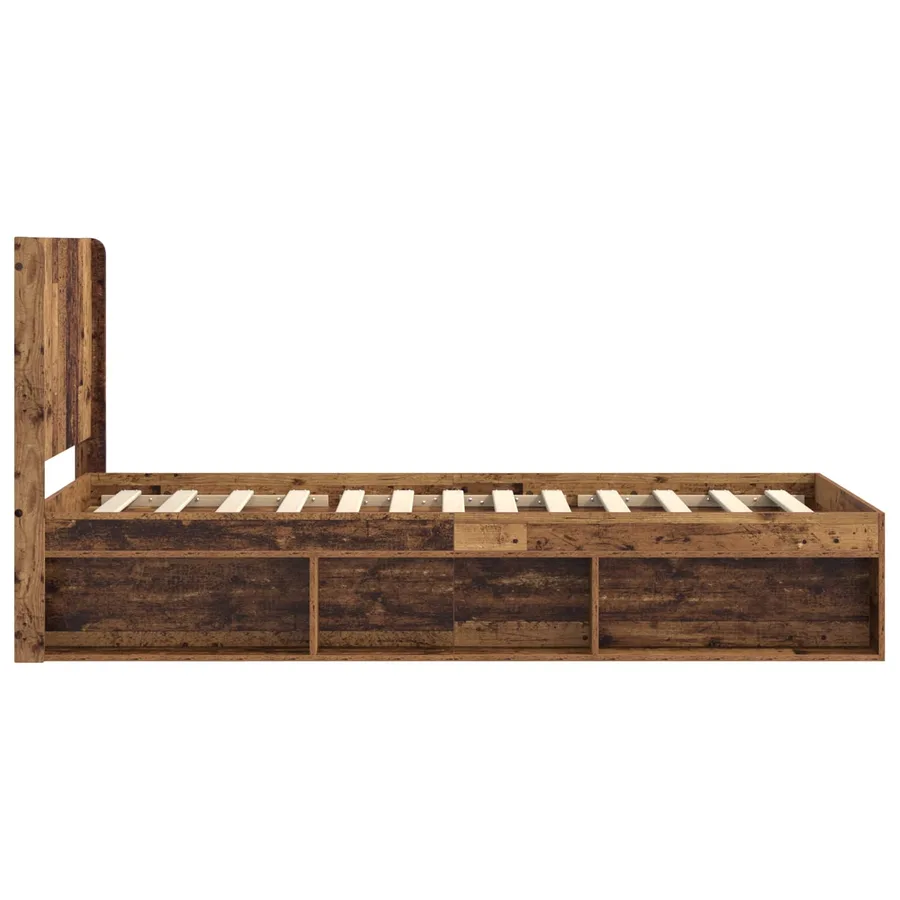 Cadre de lit avec rangement et tête de lit Bois ancien - 6