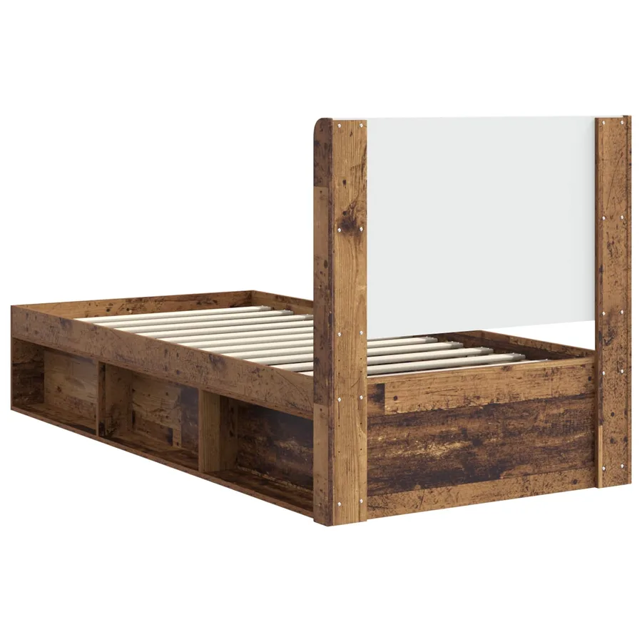 Cadre de lit avec rangement et tête de lit Bois ancien - 7