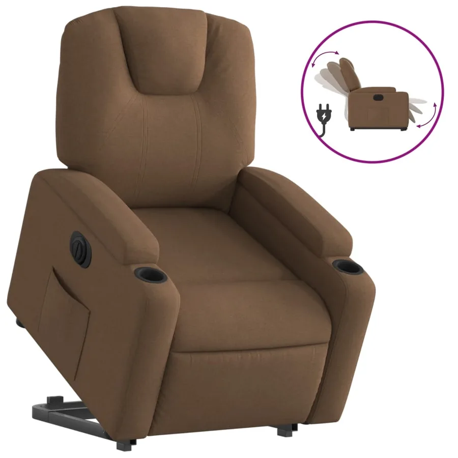 Fauteuil inclinable électrique marron tissu - 2
