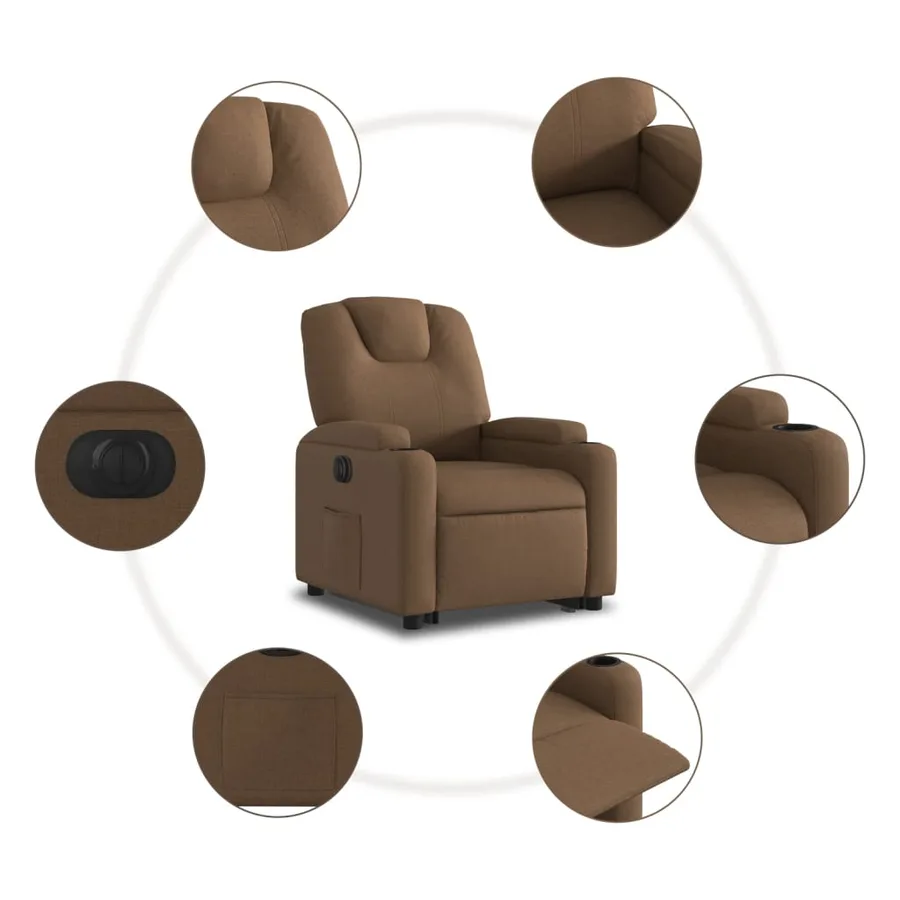 Fauteuil inclinable électrique marron tissu - 8