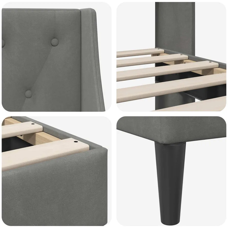 Cadre de lit avec tête de lit Gris foncé 100 x 203 cm Velours - 7