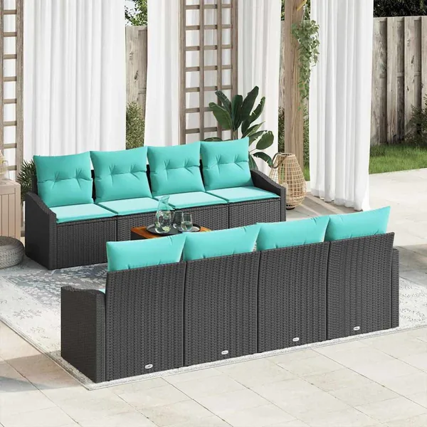 Ensemble de canapé de jardin avec coussin 9 pcs Noir polyrotin