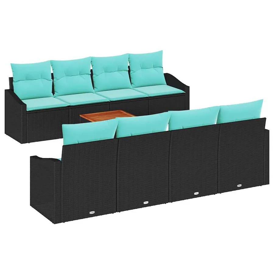 Ensemble de canapé de jardin avec coussin 9 pcs Noir polyrotin - 2