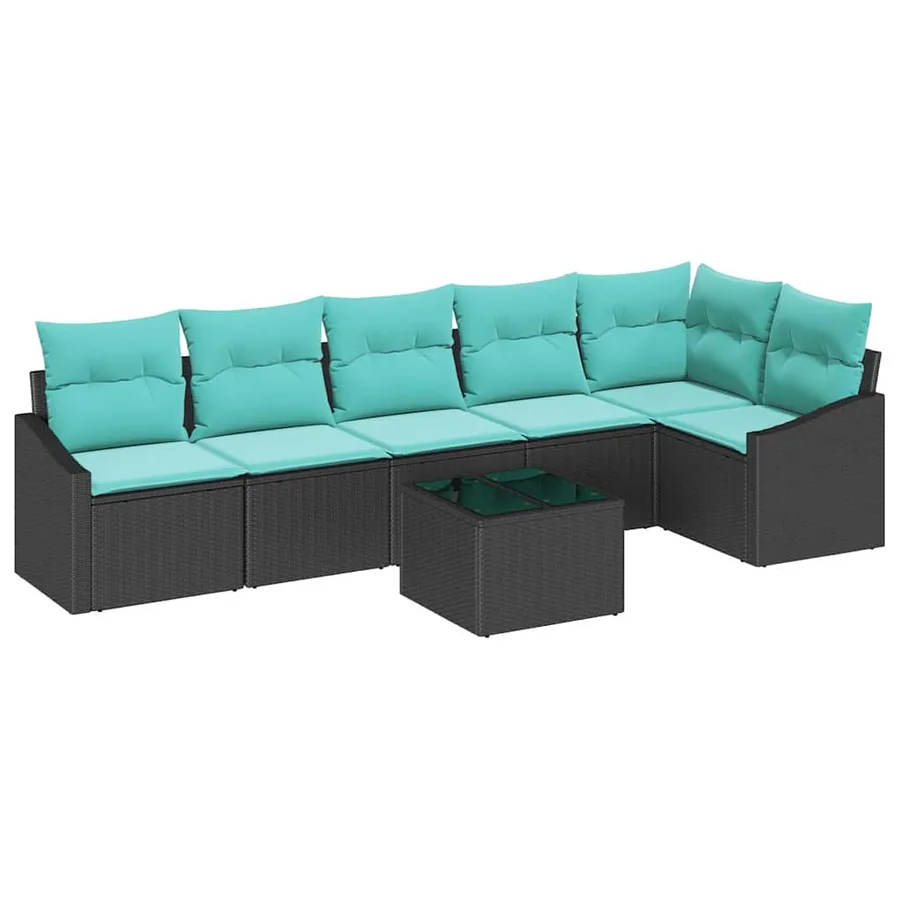 Ensemble de Canapés avec coussin 7 pcs Noir polyrotin - 2