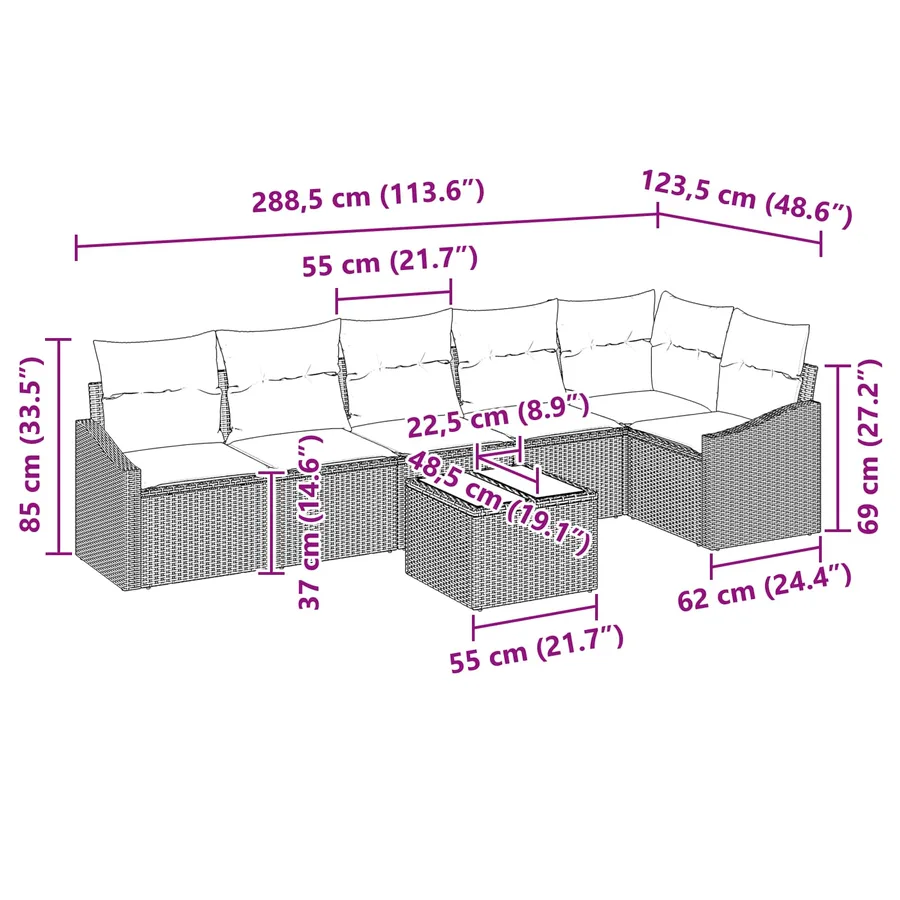Ensemble de Canapés avec coussin 7 pcs Noir polyrotin - 9