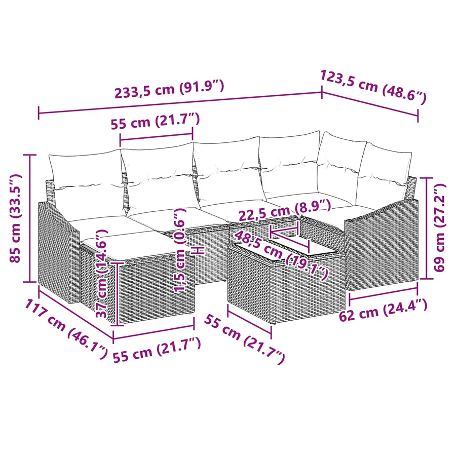 Ensemble de Canapés avec coussin 7 pcs Noir polyrotin - 10