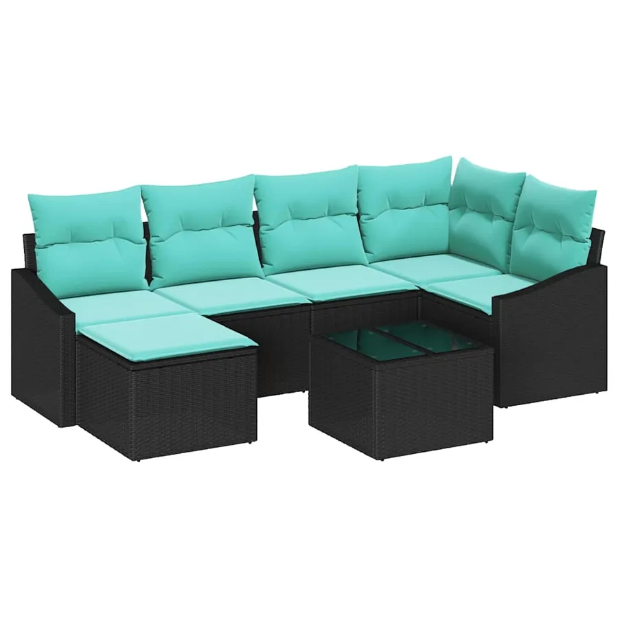 Ensemble de Canapés avec coussin 7 pcs Noir polyrotin - 2