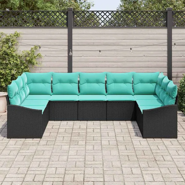 Ensemble de Canapés avec coussin 9 pcs Noir polyrotin