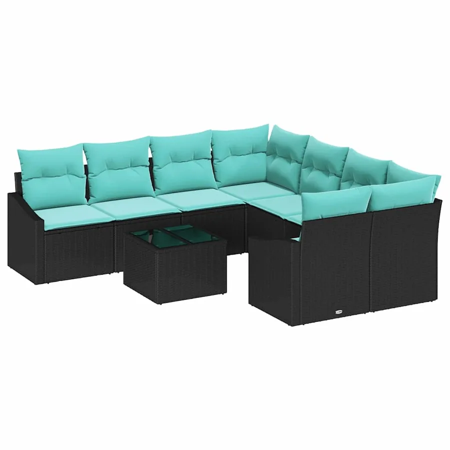 Ensemble de Canapés 9 pcs Noir et turquoise polyrotin - 2