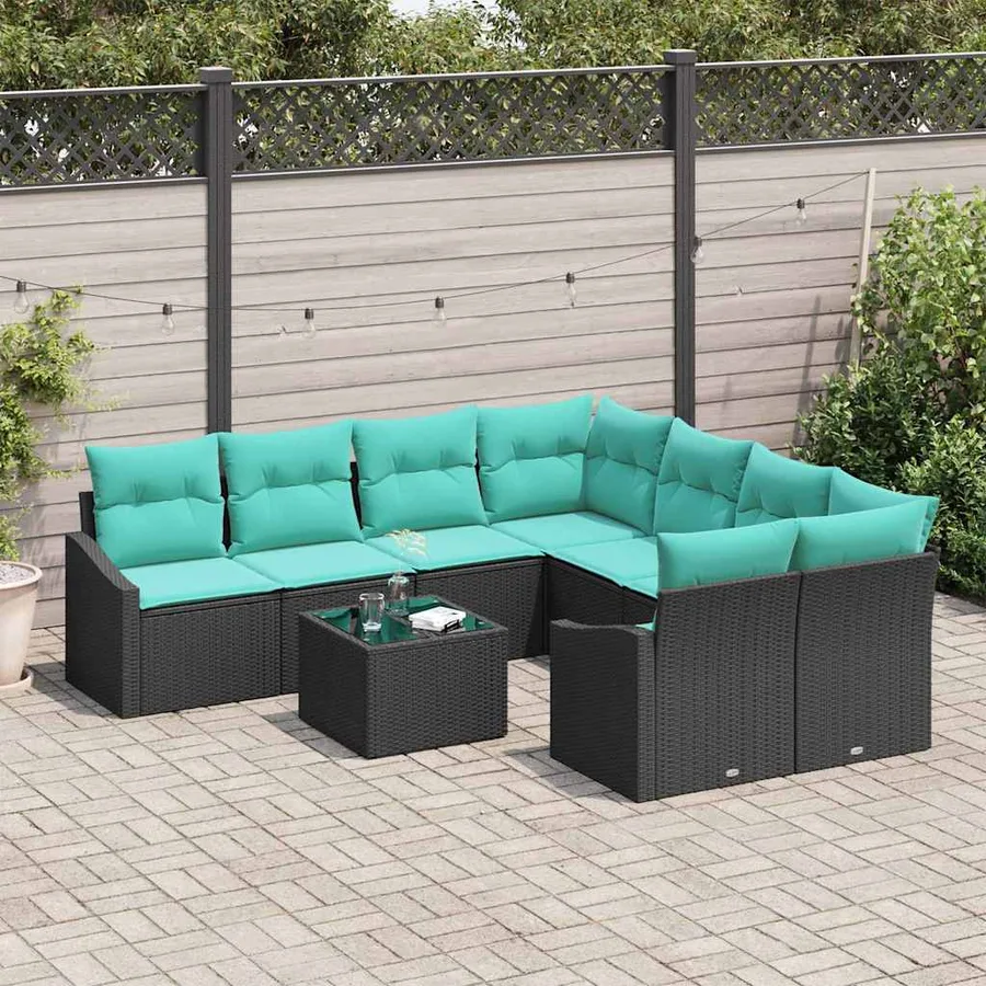 Ensemble de Canapés 9 pcs Noir et turquoise polyrotin - 3