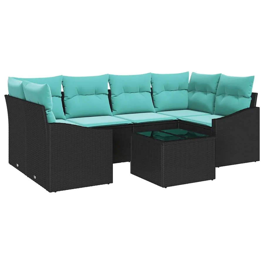 Ensemble de Canapés 7 pcs Noir et turquoise polyrotin - 2