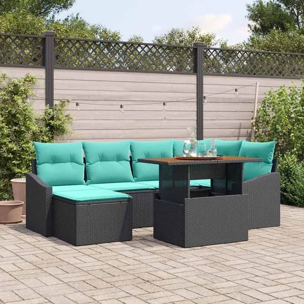 Ensemble de canapé de jardin 7 pcs Noir et turquoise