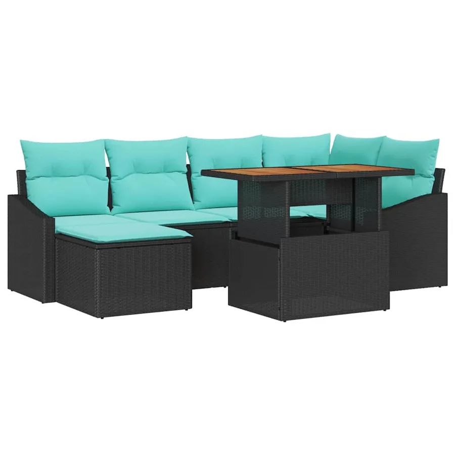Ensemble de canapé de jardin 7 pcs Noir et turquoise - 2