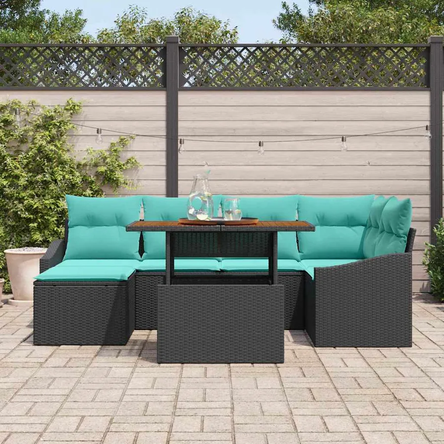 Ensemble de canapé de jardin 7 pcs Noir et turquoise - 3