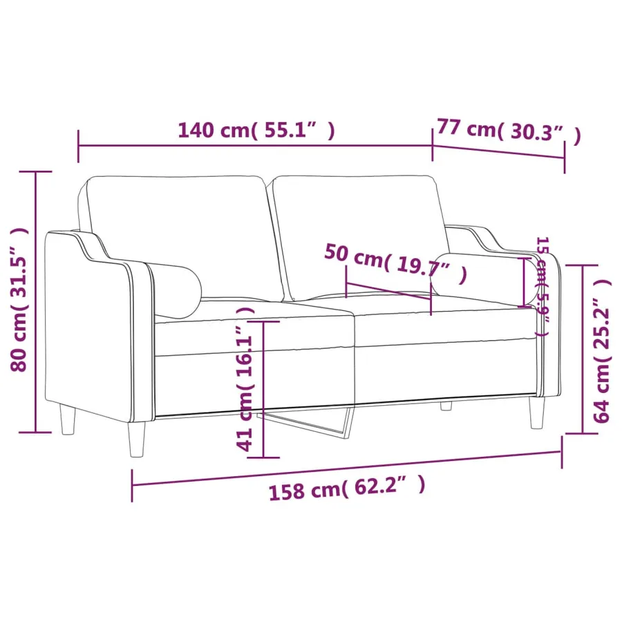 Canapé 2 places avec oreillers décoratifs marron 140 cm tissu - 8