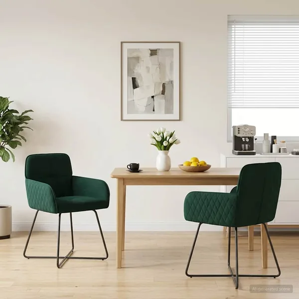 Chaises de salle à manger 2 pcs Velours Vert foncé
