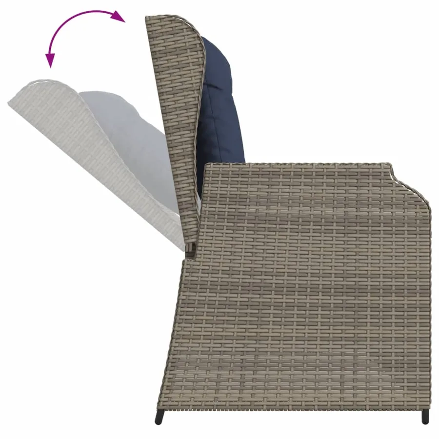 Banc inclinable de jardin avec coussins gris résine tressée - 7