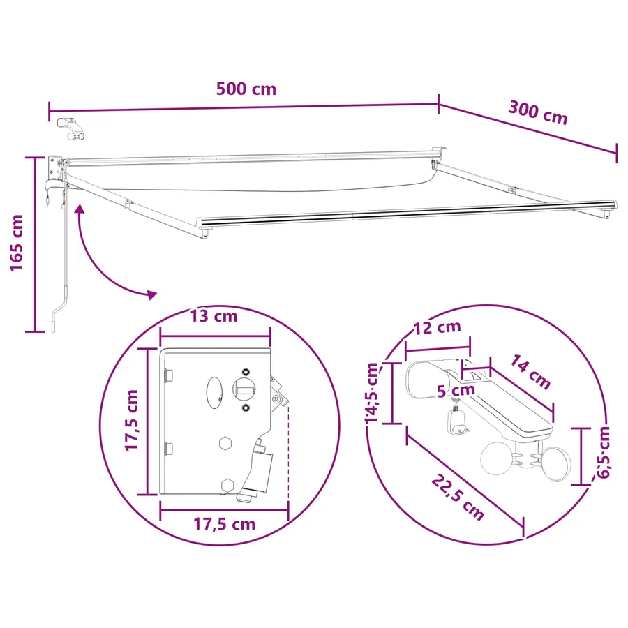 Auvent rétractable électrique Taupe 100% Polyester et Aluminium - 12