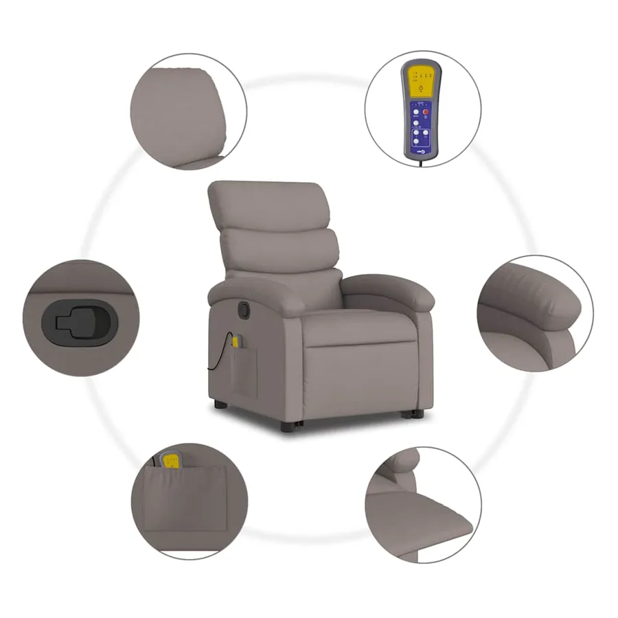 Fauteuil inclinable de massage Taupe Tissu - 8