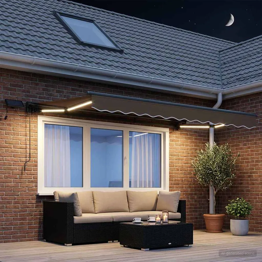 Cadre de store manuel avec LEDs Taupe 3,5 x 2 m