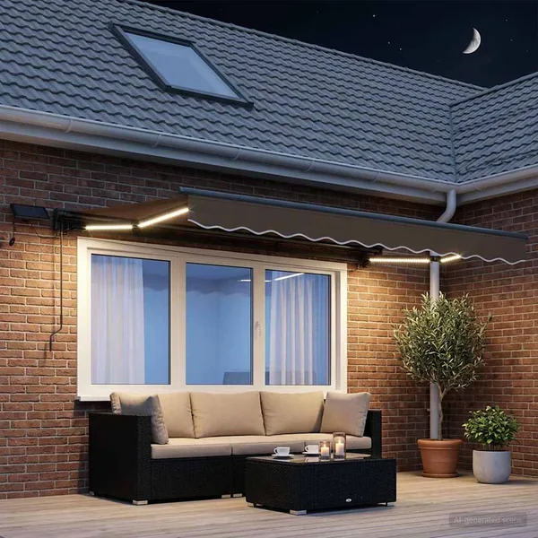 Cadre de store manuel avec LEDs Taupe 3,5 x 2 m
