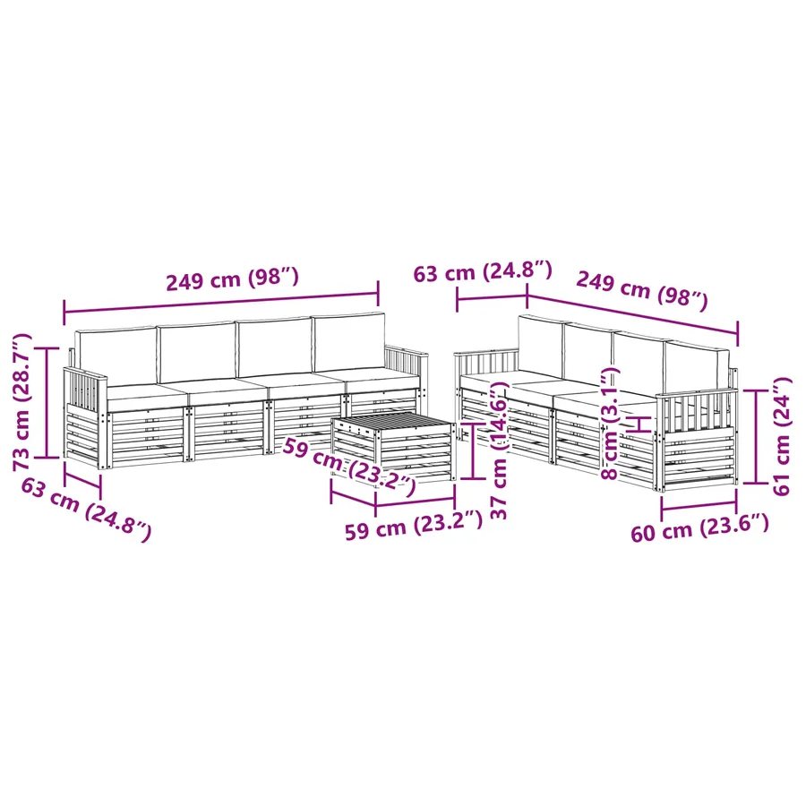 Ensemble de canapés d'extérieur 9 pcs Blanc et Beige - 7