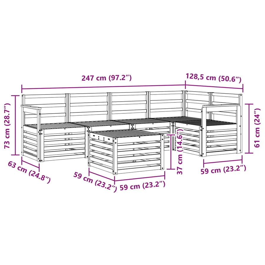 Ensemble de canapés d'extérieur 6 pcs Blanc 59 x 59 x 37 cm - 9