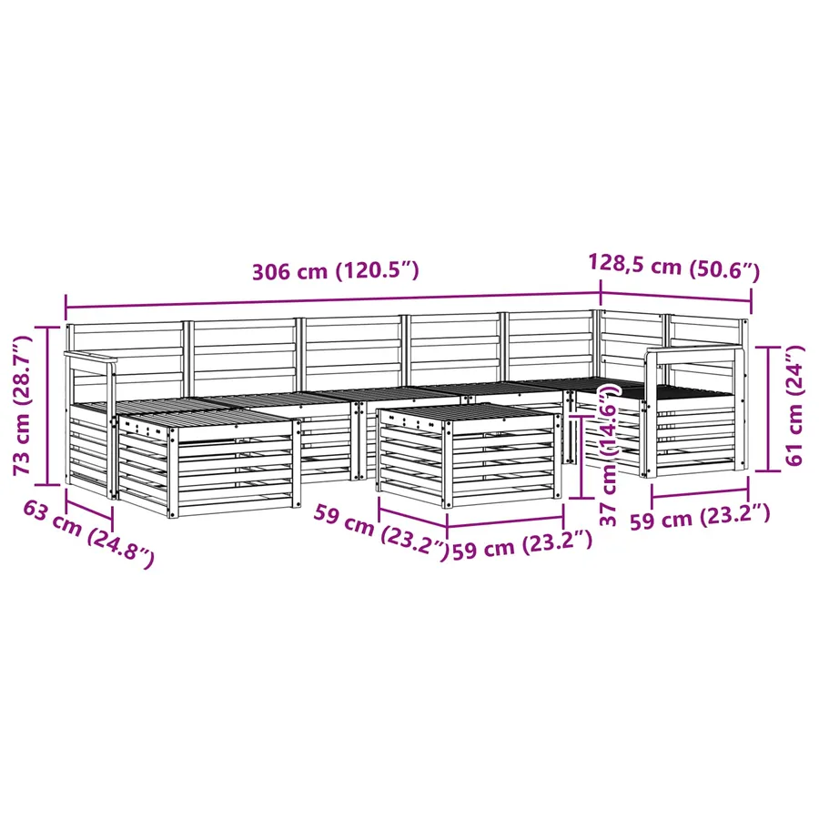 Ensemble de canapés d'extérieur 8 pcs Blanc 59 x 59 x 37 cm - 8