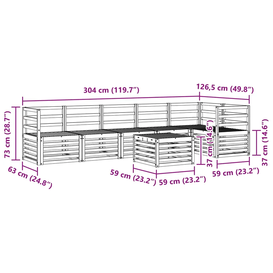 Ensemble de canapés d'extérieur 7 pcs Blanc 59 x 59 x 37 cm - 9