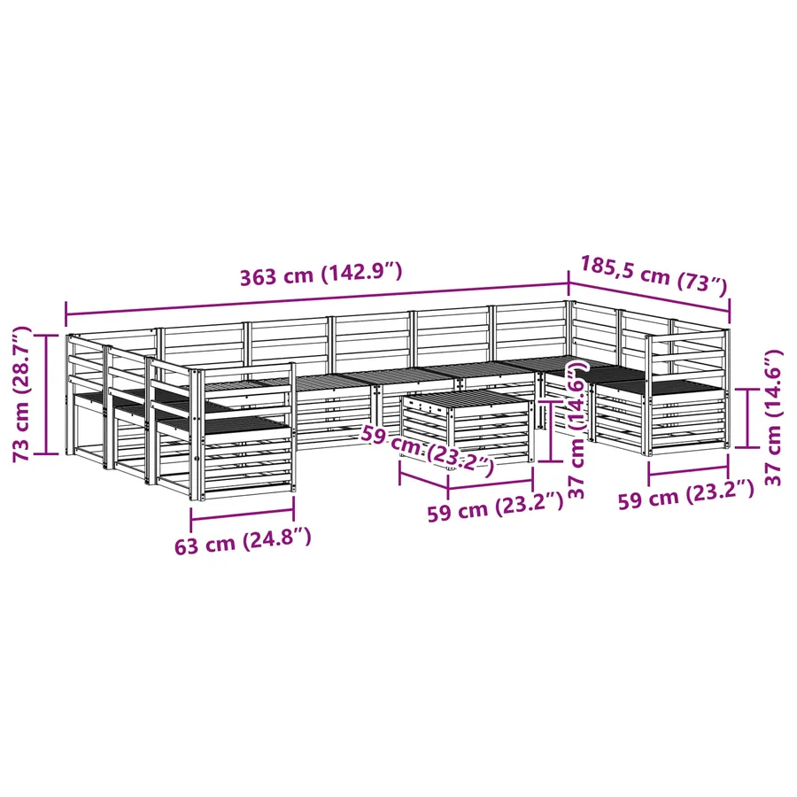 Ensemble de canapés d'extérieur 11 pcs Blanc 59 x 59 x 37 cm - 9