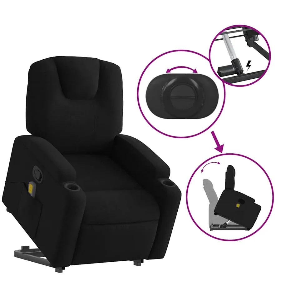 Fauteuil de massage inclinable Noir Tissu - 6