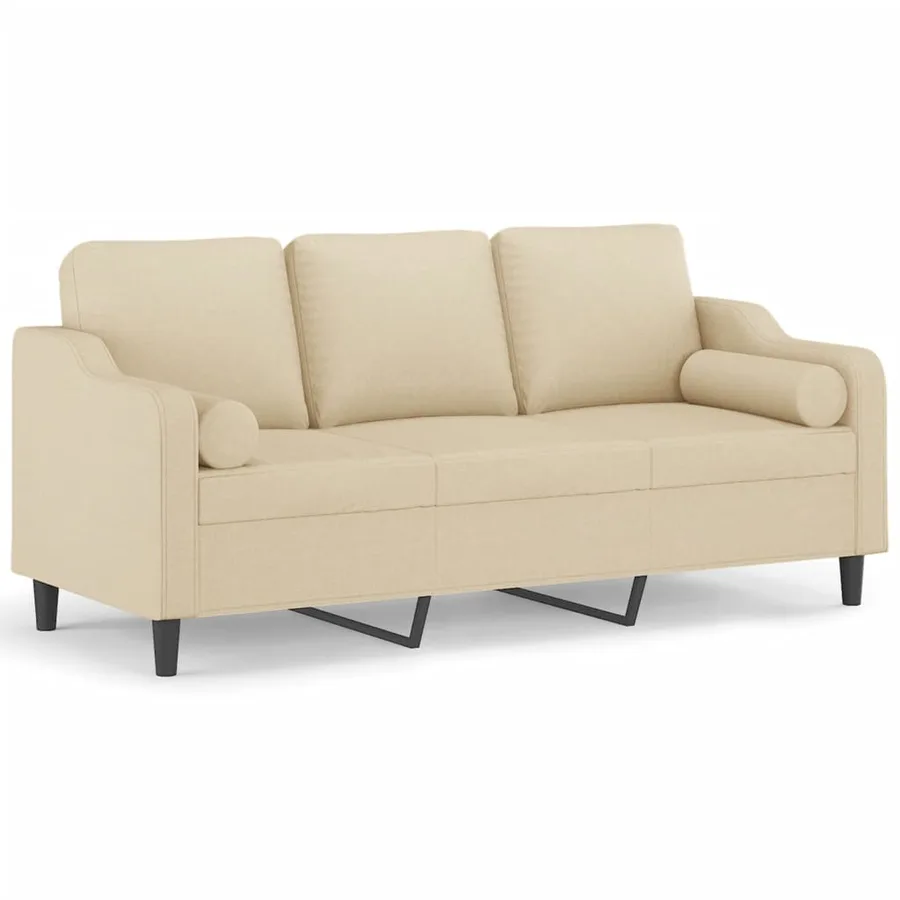 Canapé 3 places avec oreillers décoratifs crème 180 cm tissu - 2