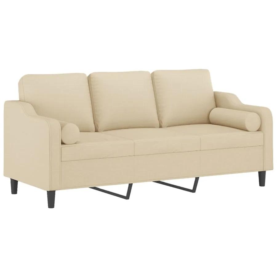 Canapé 3 places avec oreillers décoratifs crème 180 cm tissu - 3