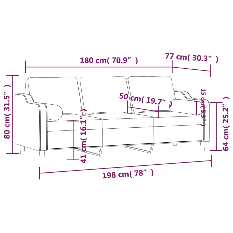 Canapé 3 places avec oreillers décoratifs crème 180 cm tissu - 8