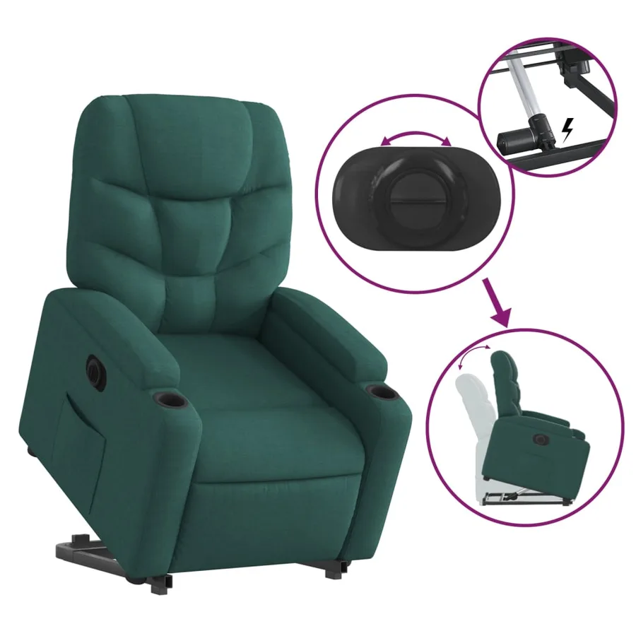 Fauteuil inclinable électrique vert foncé tissu - 11
