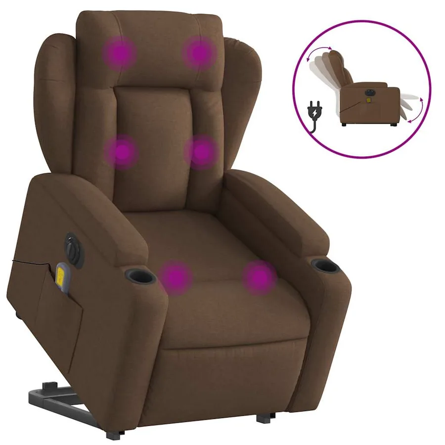 Fauteuil inclinable de massage électrique Marron Tissu - 2