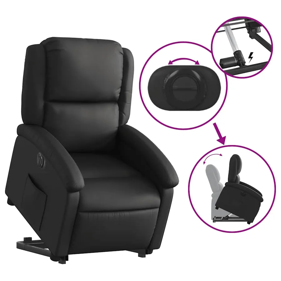 Fauteuil inclinable électrique noir cuir véritable - 11