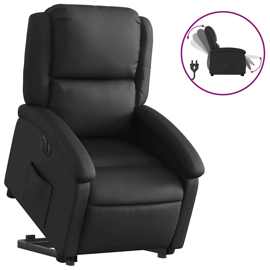 Fauteuil inclinable électrique noir cuir véritable - 2