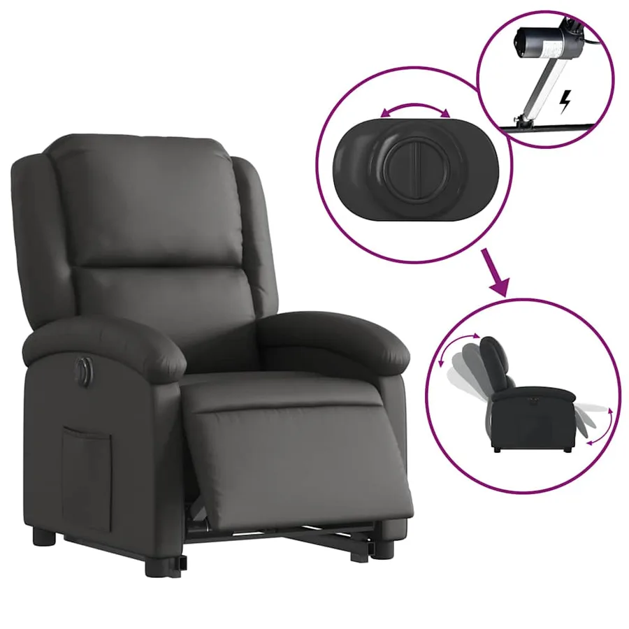Fauteuil inclinable électrique noir cuir véritable - 6