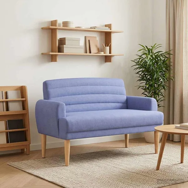 Canapé love seat avec capitonnage en boutons Bleu denim Tissu